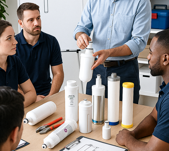 Water filter training session for service technicians and B2B partners